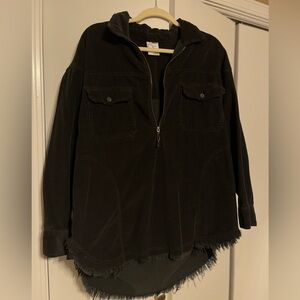 Aerie Offline Black Corduroy Quarter Zip Oversized Shacket Women’s MEDIUM